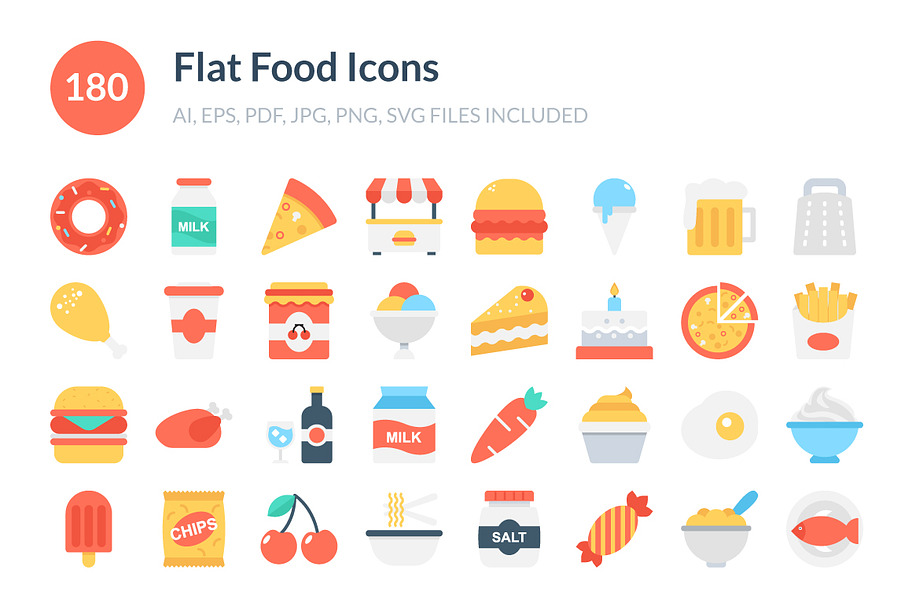 180 Flat Food Icons 