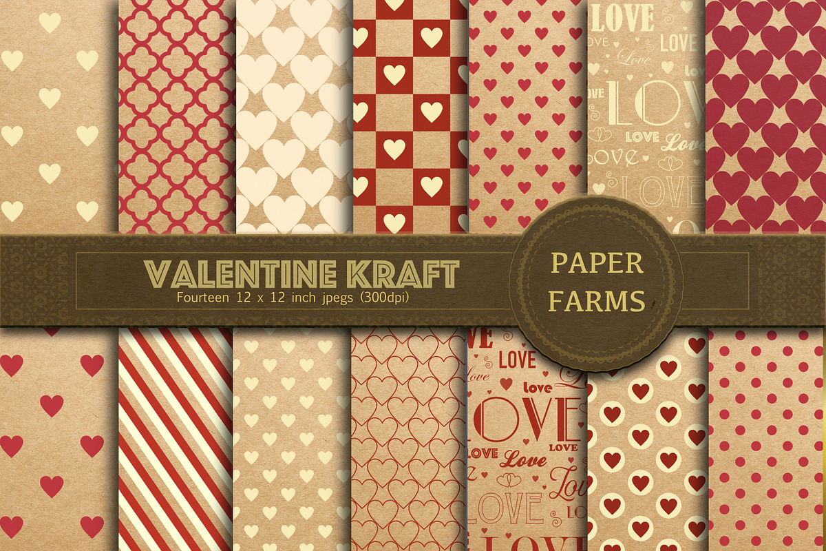 Valentine's kraft digital paper  in Patterns - product preview 8