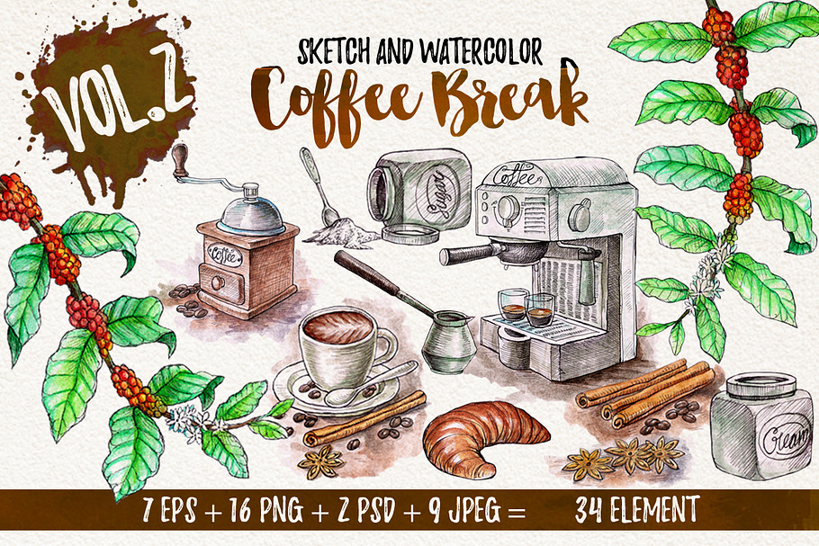 Watercolor Break Time Coffee in Illustrations - product preview 8