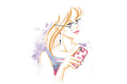 Watercolor woman in glasses portrait