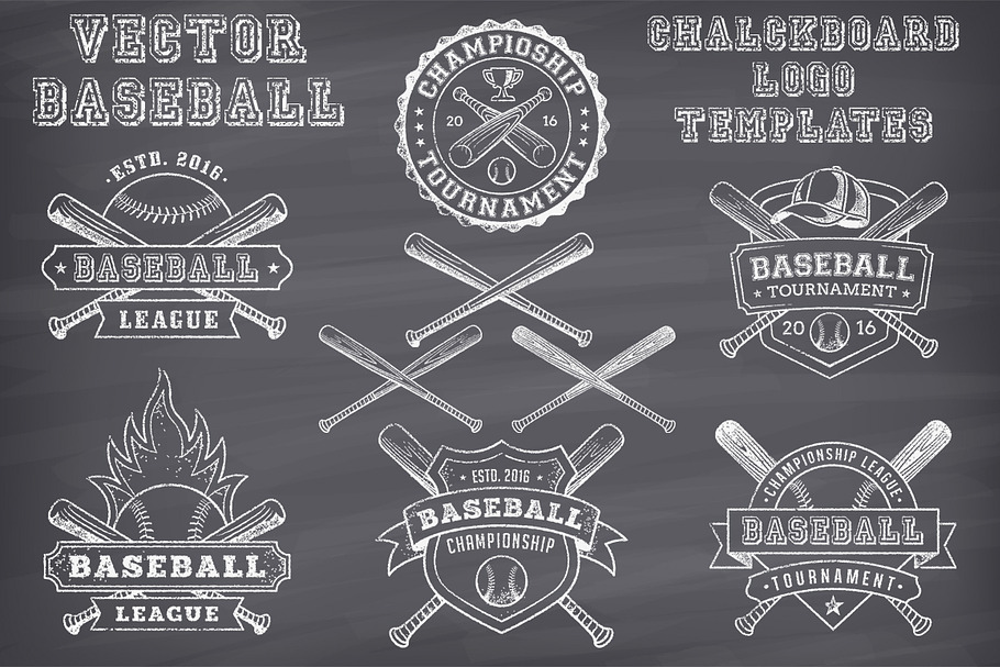 Vector Baseball Chalk Logo Templates in Illustrations - product preview 8