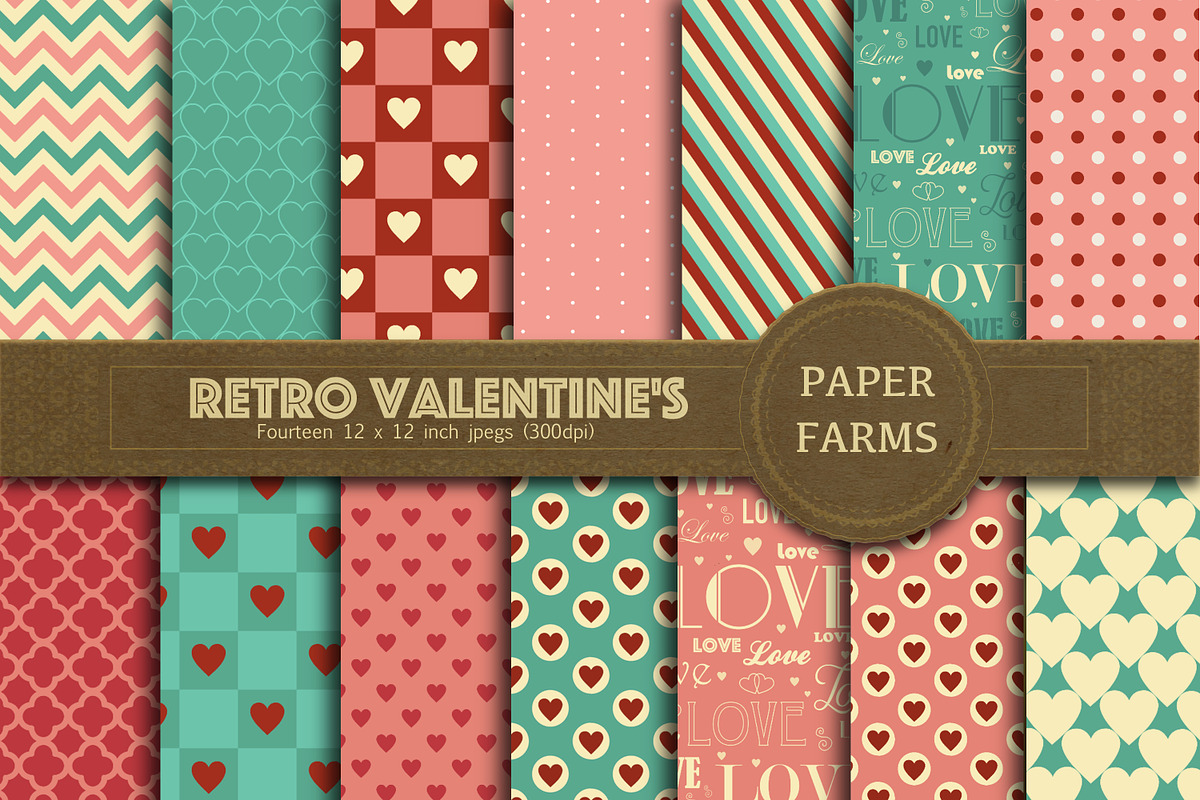 Retro Valentine digital paper  in Patterns - product preview 8