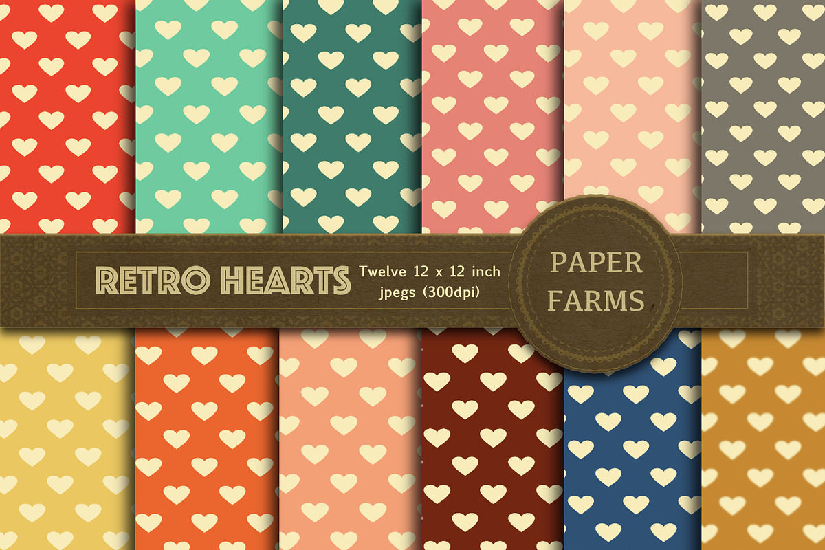 Retro hearts digital paper  in Patterns - product preview 8