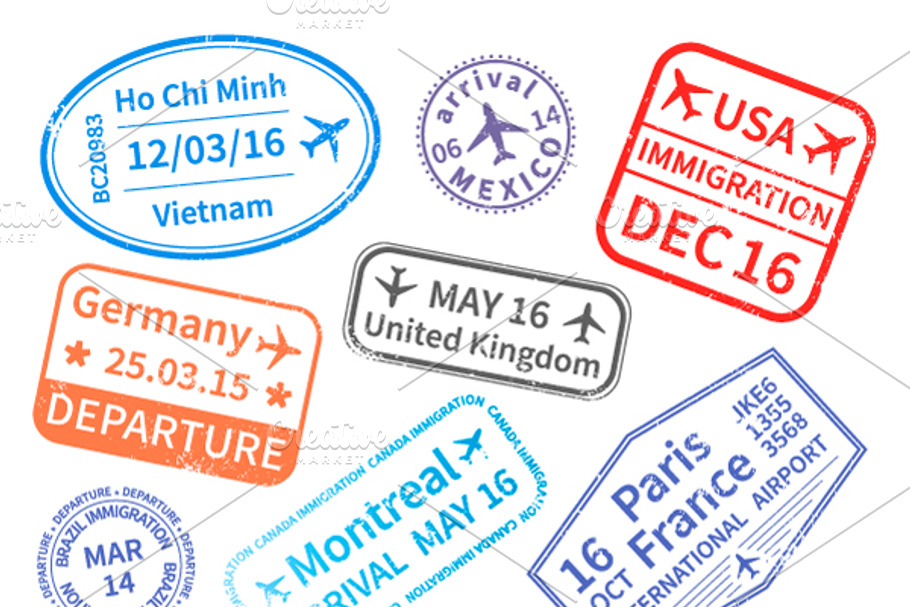 International travel visa stamps in Objects - product preview 8