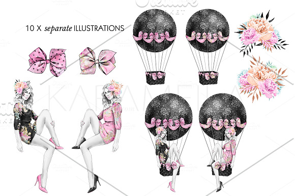 Fashion Air Balloon Clipart in Illustrations - product preview 1
