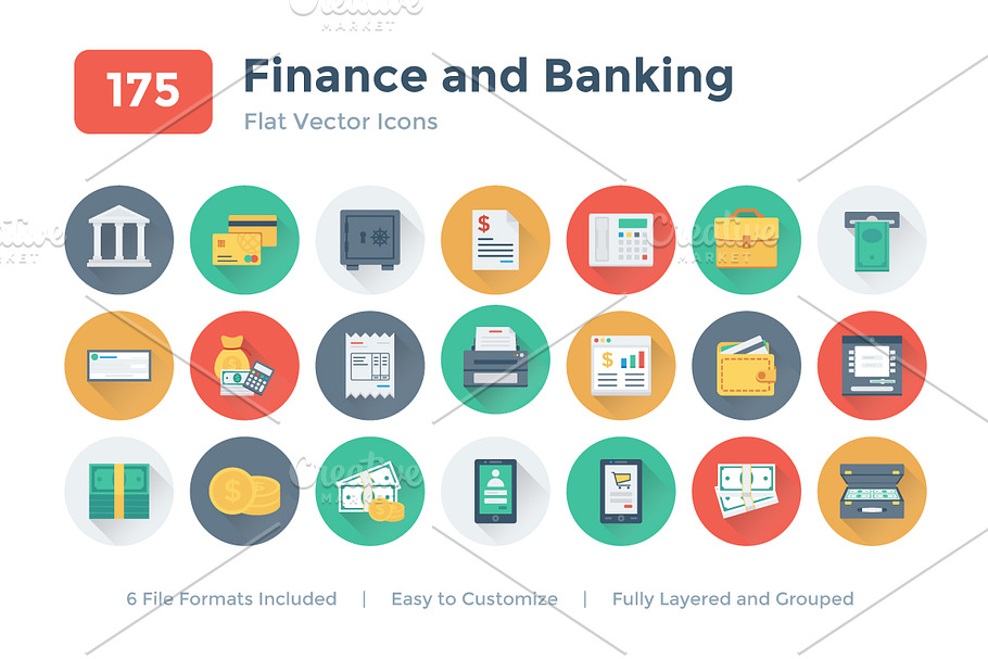 175 Flat Finance and Banking Icons