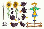 15 Watercolor Crows Clip Art Set
