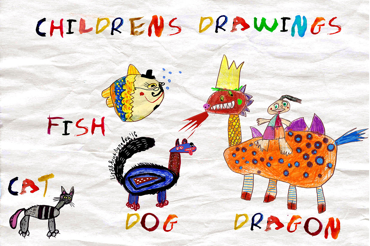 Set Children's drawings.  in Illustrations - product preview 8