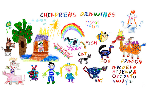 Set Children's drawings.  in Illustrations - product preview 1