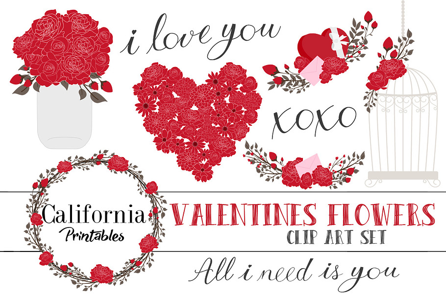 Valentines Flower ClipArt Set Part 2 in Illustrations - product preview 8