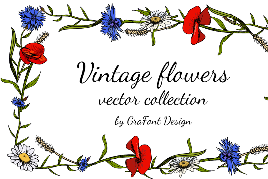 Vintage flowers vector collection in Illustrations - product preview 8
