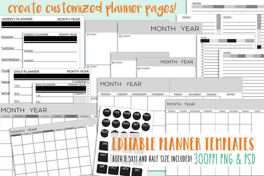 Editable Planner Page Templates in Illustrations - product preview 8