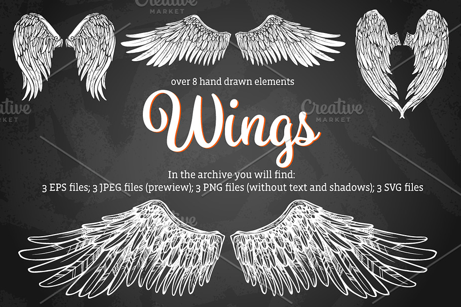 Wings Hand Drawn Set in Illustrations - product preview 8