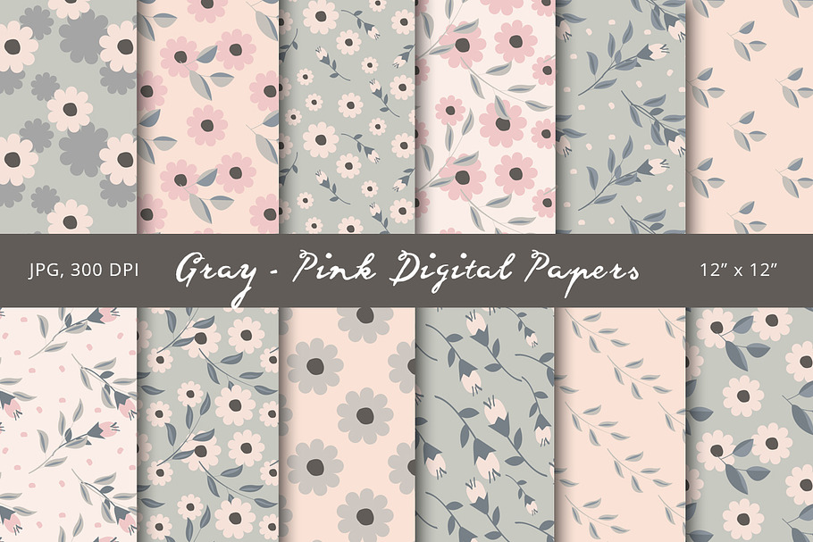 50% Off! Gray - Pink Digital Papers