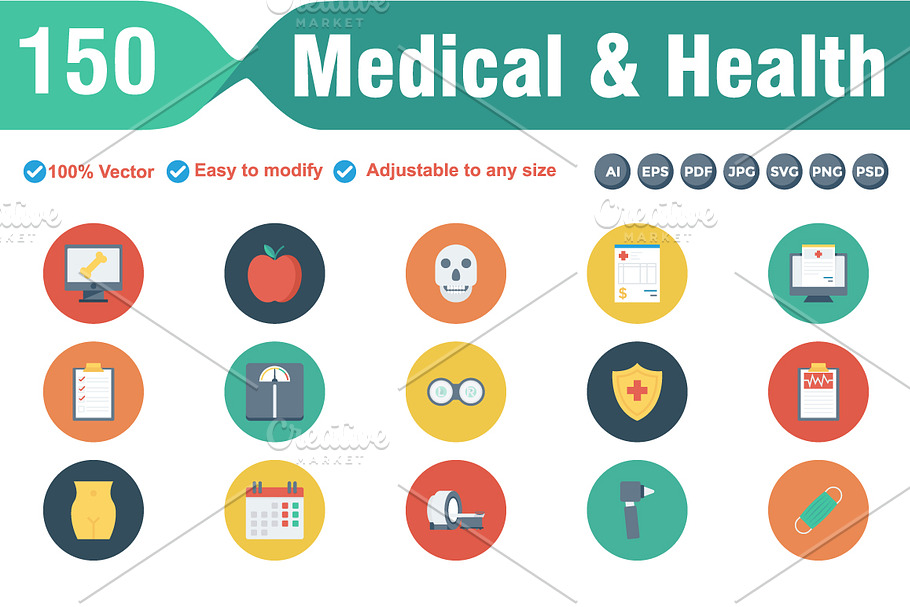 Medical & Health Flat Circle Icons
