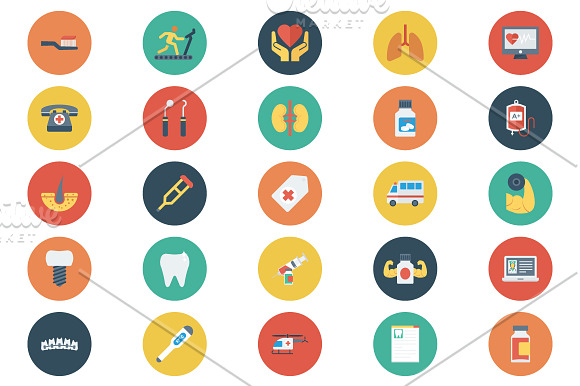 Medical & Health Flat Circle Icons in Graphics - product preview 2