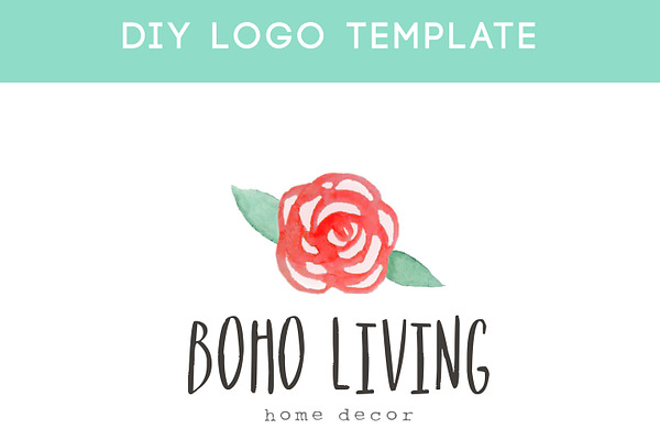 Boho Watercolor Rose Logo Template