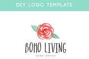 Boho Watercolor Rose Logo Template