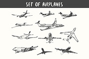 Set of hand drawn airplanes