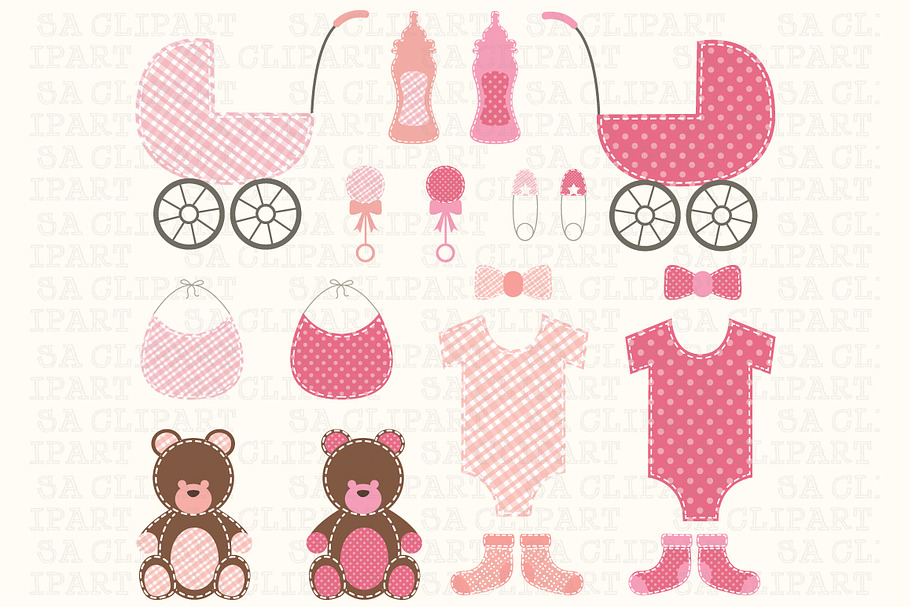 Baby Shower Girl Clipart in Illustrations - product preview 8