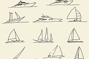 Set of hand drawn boats