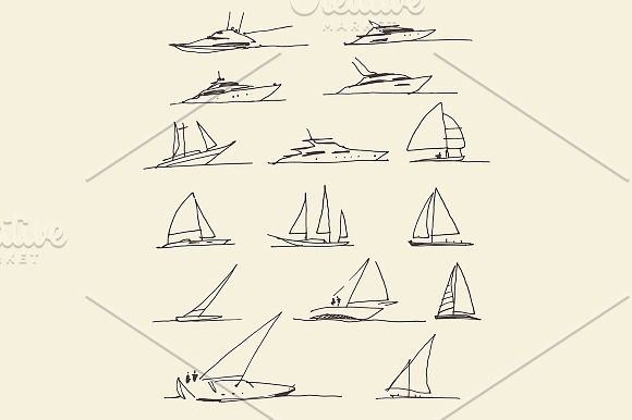 Set of hand drawn boats in Illustrations - product preview 1