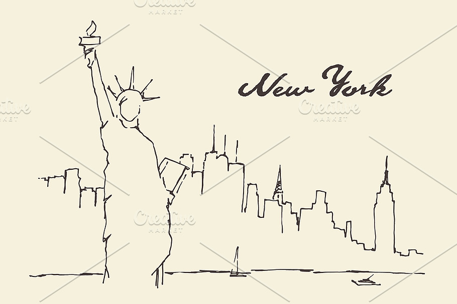 Sketch of New York city skyline in Illustrations - product preview 8