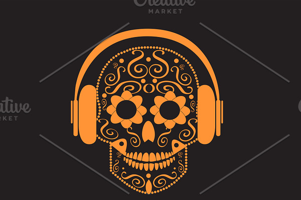 Skull vector with beats orange color