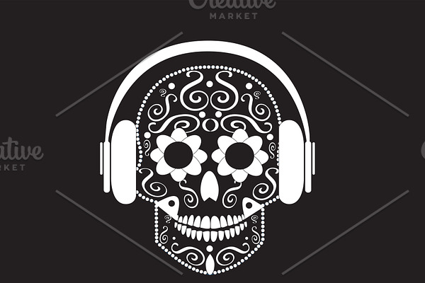 Skull vector with beats white color