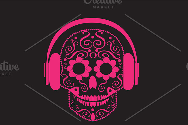 Skull vector with beats pink color 