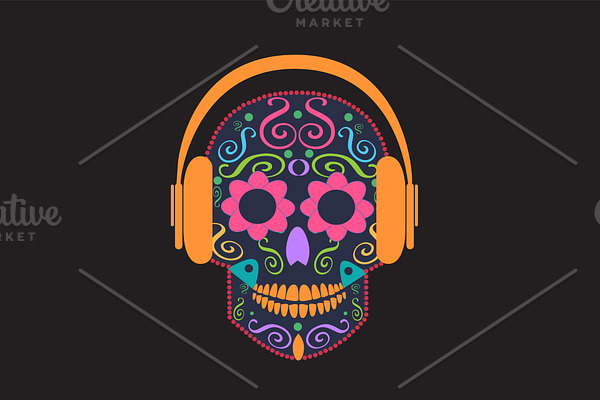 Skull vector with beats color