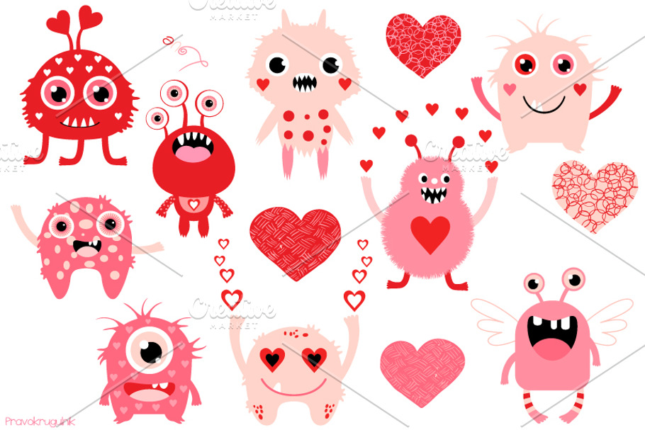 Valentine monsters love set