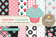 Valentine Cupcakes Digital Papers 