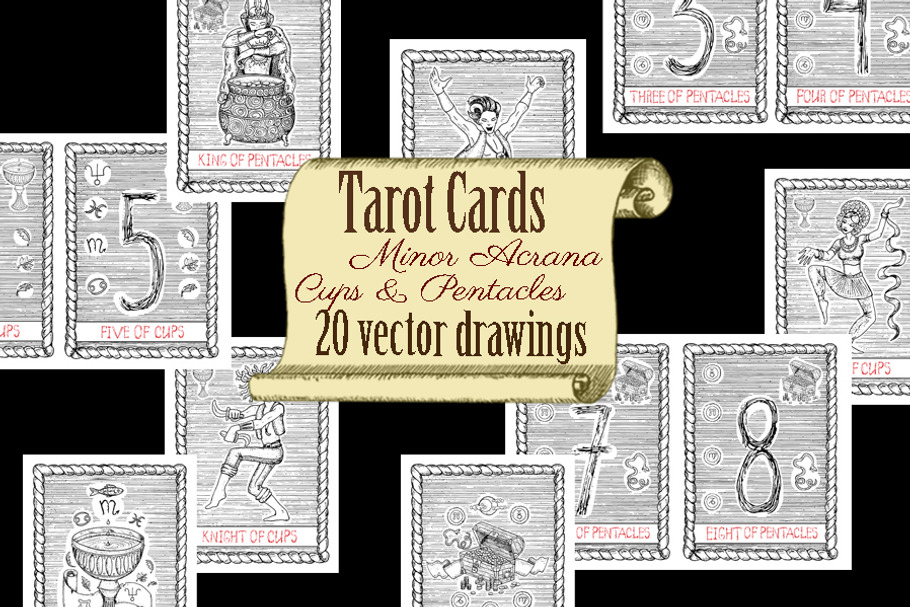 Vector Tarot. Cups and Pentacles in Illustrations - product preview 8
