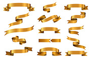 Gold glossy ribbon banners set