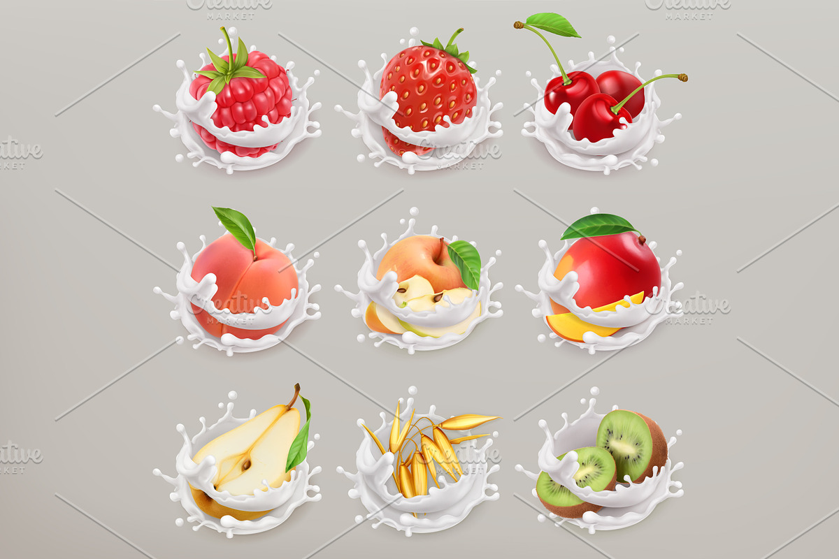 Fruits, berries and yogurt, vector in Illustrations - product preview 8