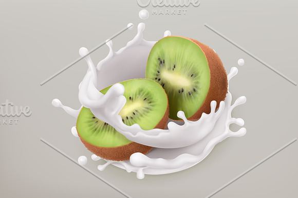 Fruits, berries and yogurt, vector in Illustrations - product preview 1
