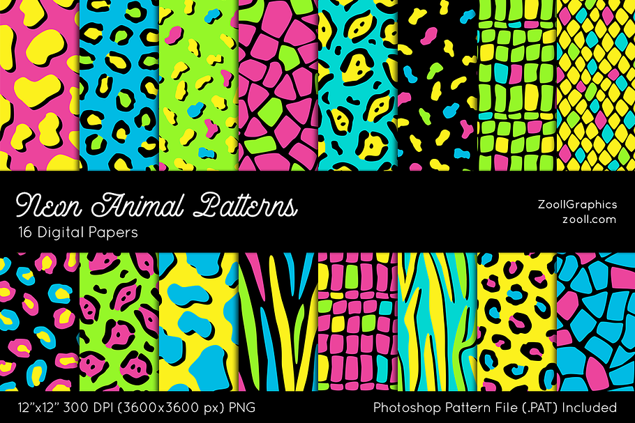 Neon Animal Digital Papers in Patterns - product preview 8
