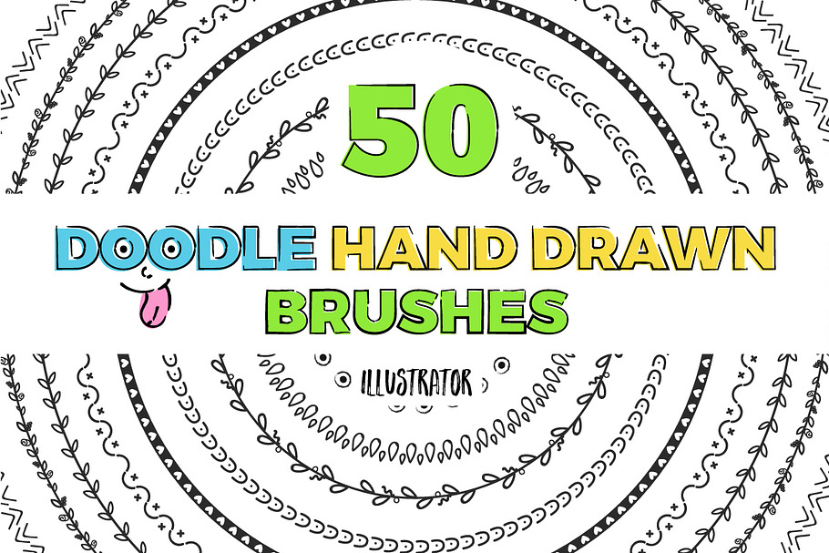 50 Doodle hand drawn brushes -BUNDLE in Photoshop Brushes - product preview 8