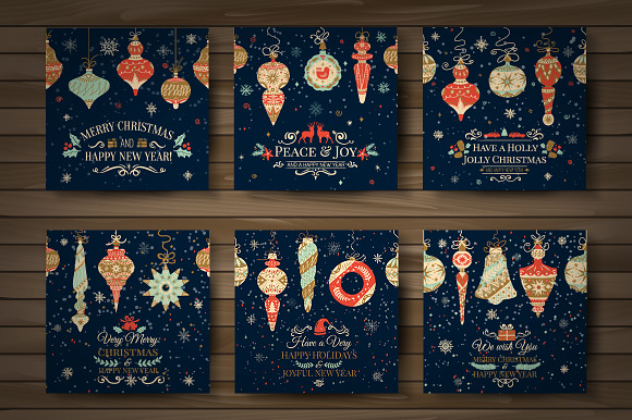 Colorful Retro Christmas Cards in Illustrations - product preview 1
