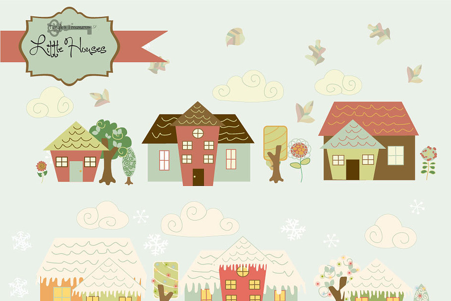 Little Houses clipart and paper set in Graphics - product preview 8