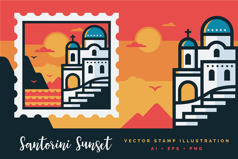 Santorini Sunset Stamp in Illustrations - product preview 8