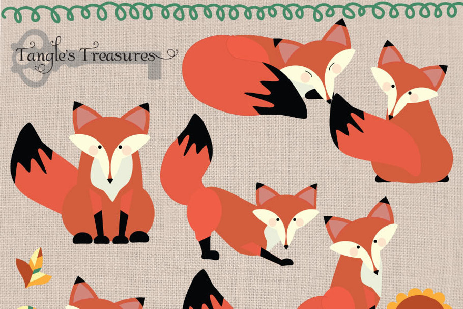 Foxes digital clipart in Graphics - product preview 8