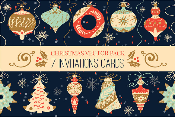 Colorful Retro Christmas Cards in Illustrations - product preview 2