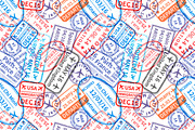 Travel visa rubber stamps imprints
