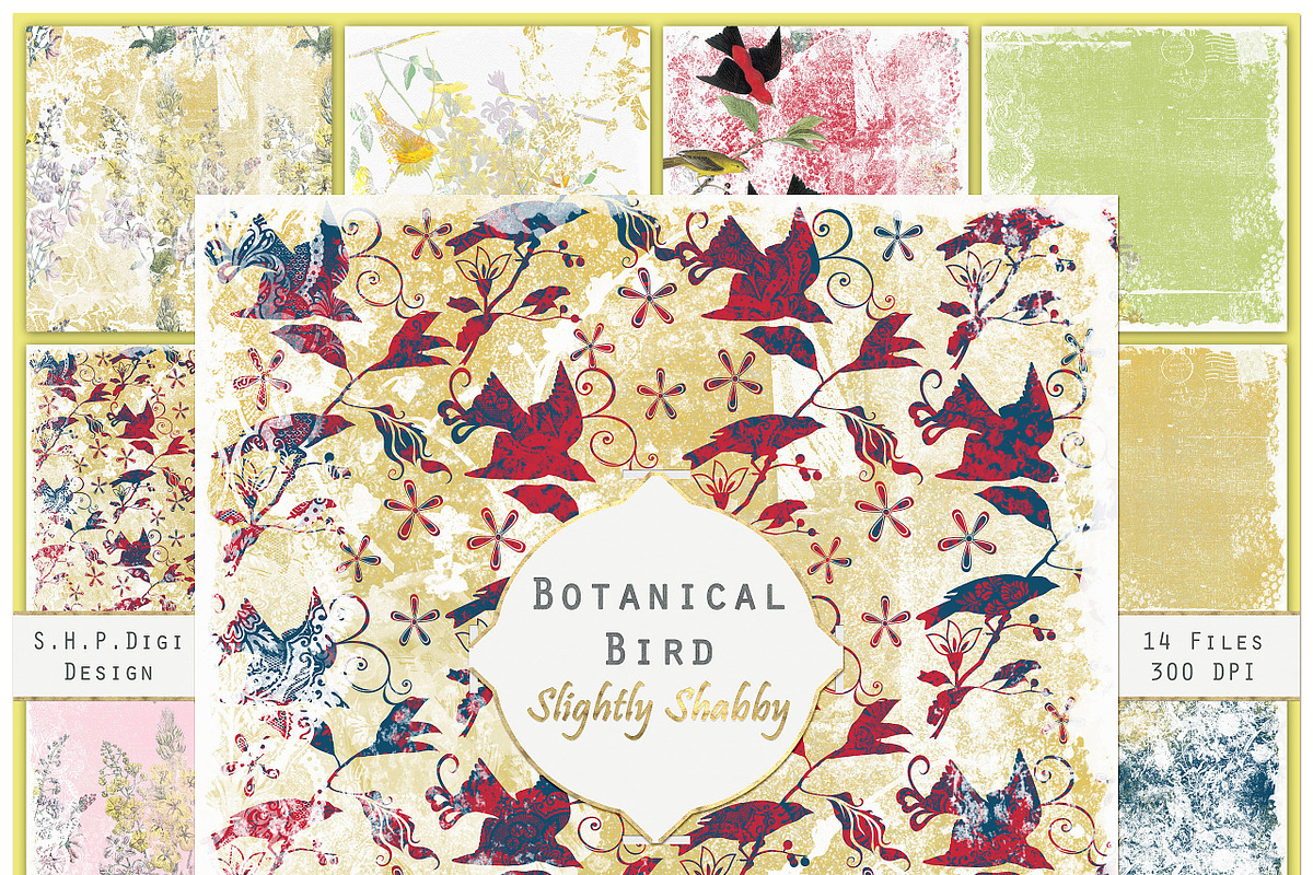 Bird Botanical Shabby Nature Set in Patterns - product preview 8