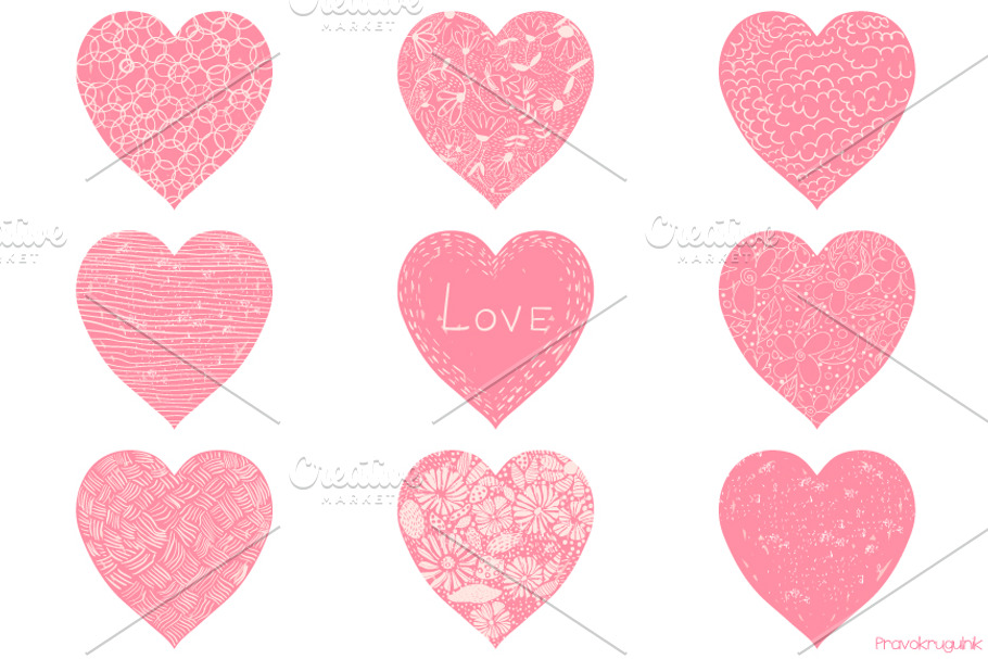Pink Valentine hearts clipart set