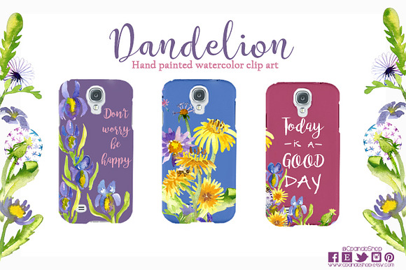  Dandelion floral watercolor clipart in Illustrations - product preview 3