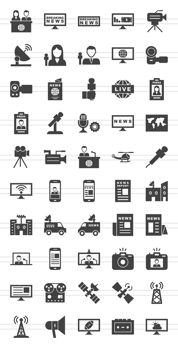 50 News & Media Glyph Icons in Graphics - product preview 1