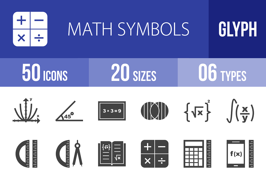 50 Math Symbols Glyph Icons